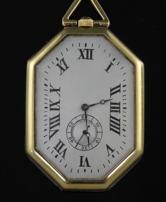 A mid 20th century continental 18k octagonal dress pocket watch,